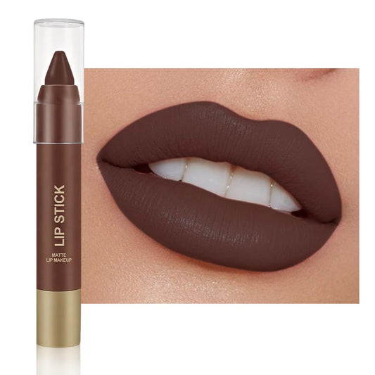 Matte Lipstick Crayon for Women, Dark Brown 24 Hour Lipstick Lip Liner Pencil, Neutral Lip Stick Lipliner Long Lasting Waterproof Smudge Proof, Vegan & Cruelty-Free, 06