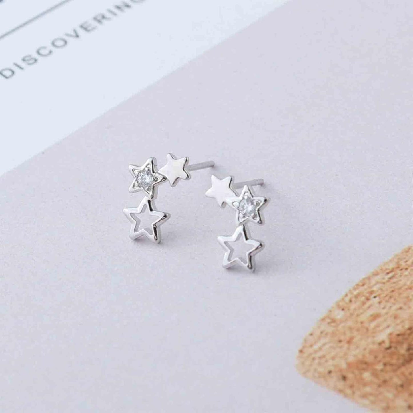 Boho Rhinestone Star Ear Climber Earrings Silver Cluster Star Earrings Minimal Crawler Earrings Vintage Studs Earrings Jewelry for Women and Girls