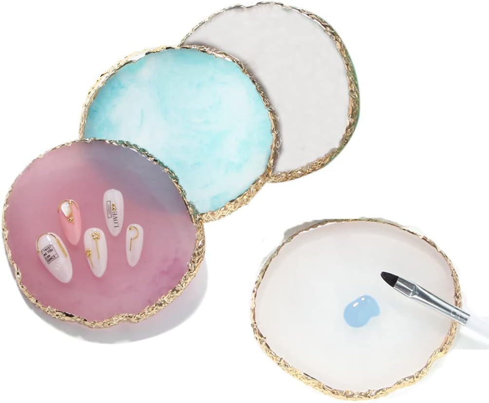 Resin Nail Art Palette, Nail Art Painting Mixed Color Palette Gold Edge Nail Gel Color Makeup Display Board (1#White)