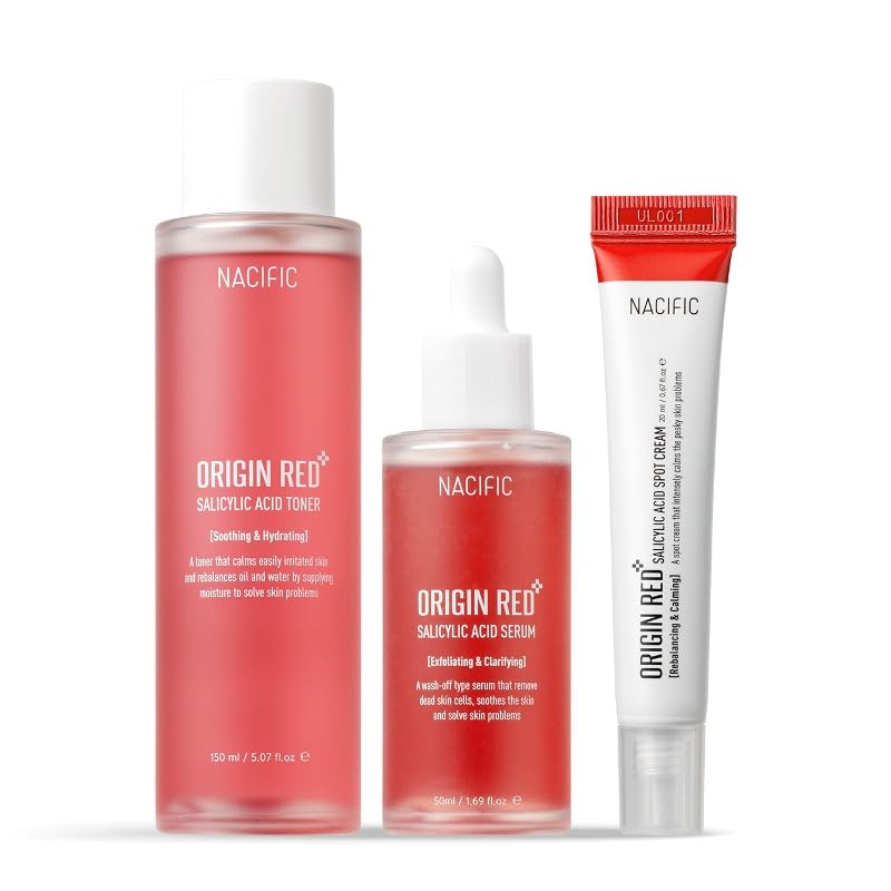 NACIFIC Origin Red Salicylic Acid Triple Set (Toner 150ml Serum 50ml Cream 20ml) Skin Barrier Strengthening, PH 5.5, AHA, BHA, PHA, Soothing