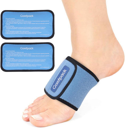 Cold Therapy Wrap with 2 Packs for Pain Relief, Reusable Gel Ice Packs for Foot Plantar, Wrist, Ankle, Great for Sprains, Muscle Pain, Bruises, Injuries