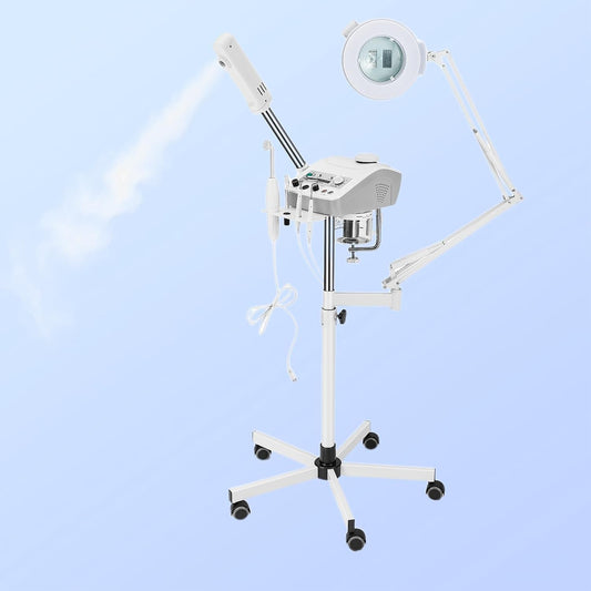 Professional 4in1 Ozone Face Steamer for Deep Hydration with Magnifying Lamp, High Frequency Galvanic for Beauty Spa Shop