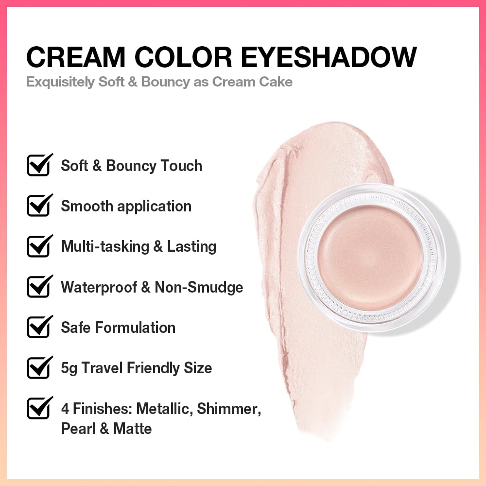 Kaely Single Cream Eyeshadow Pot, Pearl Translucent Eye Shadow for Older Women High Pigmented Waterproof, Natural Eyeshadow Palette Makeup Brightener, sombras en crema para ojos, Blendable, P06