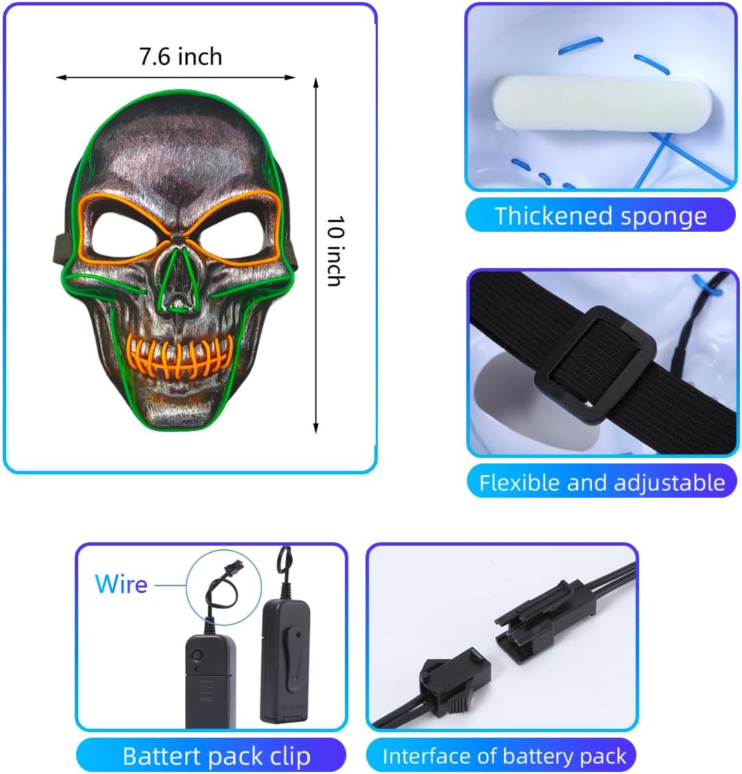 OceanWings Halloween Mask LED Light up Costumes Scary Mask for Party Supplies Favor