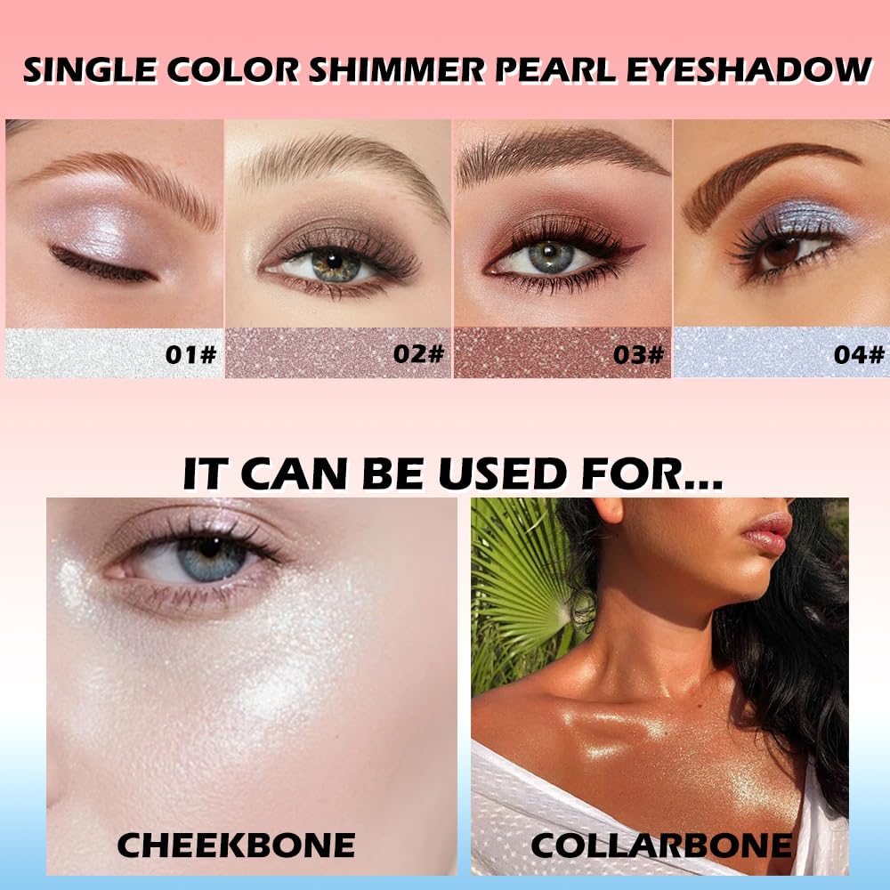 Light Blue Shimmer Single Eye Shadow Palette Makeup with Mirror,Neutral Powder Monochrome Eyeshadow for Older Women,Waterproof Long Lasting Naturing-Looking sombras para ojos