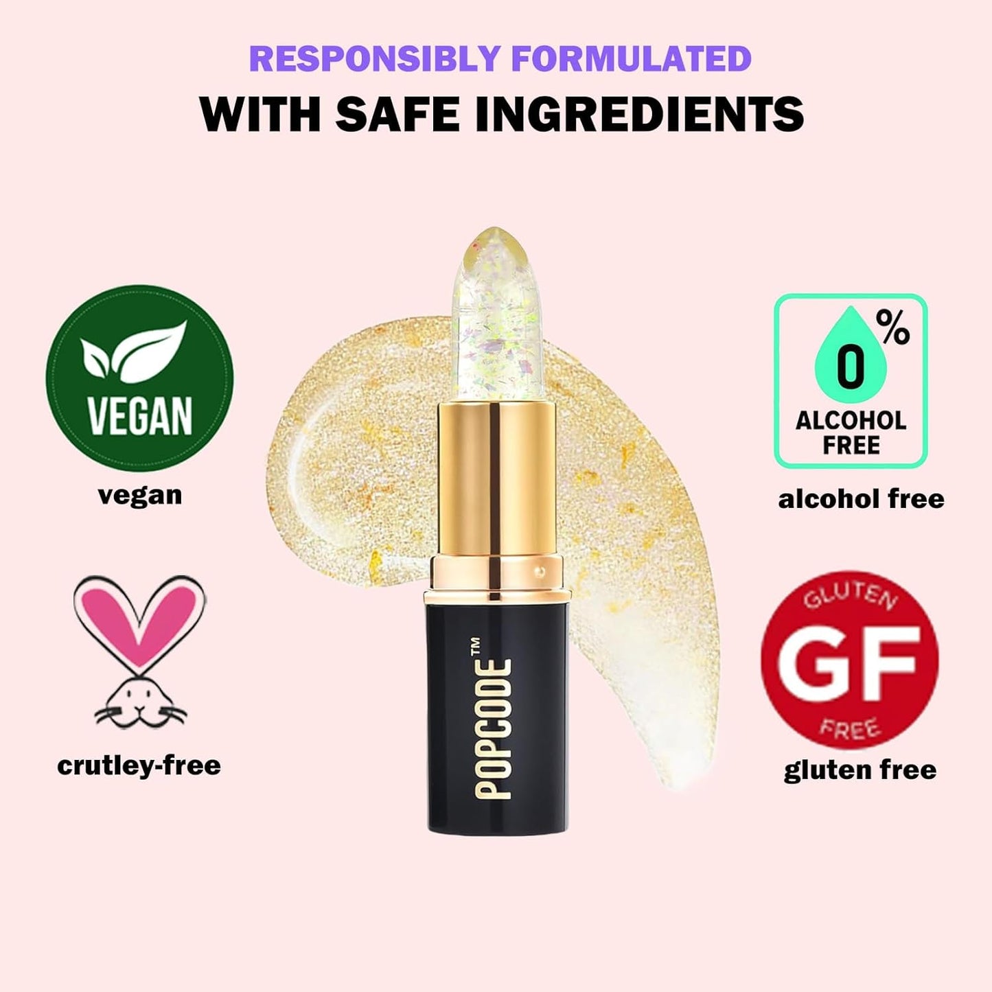pH Lip Balm, Color Changing Lipstick and Tinted Lip Balm Chapstick, Vegan & Cruelty Free Glitter Lipstick Lip Gloss, Hydrate & Nourish with JOJOBA and MEADOWFOAM SEED OIL, #003 Pink Crystal