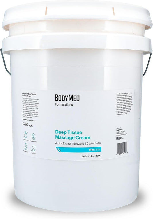 BodyMed Formulations Deep Tissue Massage Cream, 5 gal. – Fragrance-Free, All-Natural Cream for Massage Therapy – Leaping Bunny Certified – with Arnica Extract & Jojoba – Non-Staining, & Paraben Free