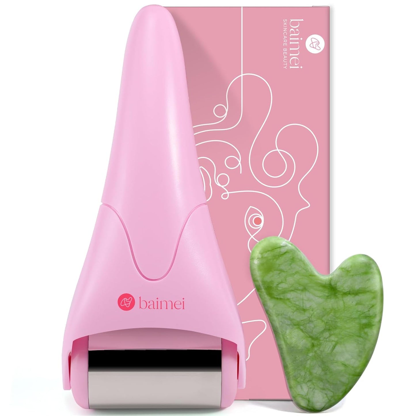 BAIMEI Stainless Steel Ice Roller for Face & Gua Sha Facial Tools, Soothes Puffiness, Self - Care Gift for Women