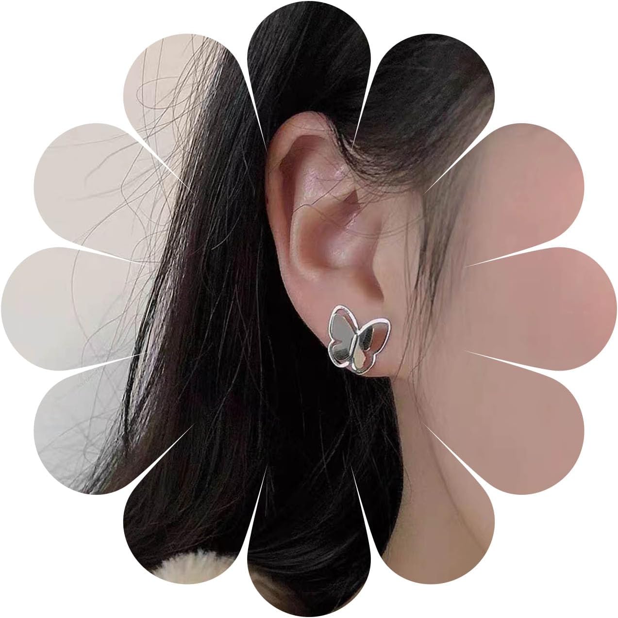 Tiny Butterfly Studs Earrings Vintage Silver Butterfly Earrings Statement Charm Layered Hollow Butterfly Cartilage Earrings Minimalist Butterfly Earrings Jewelry for Women