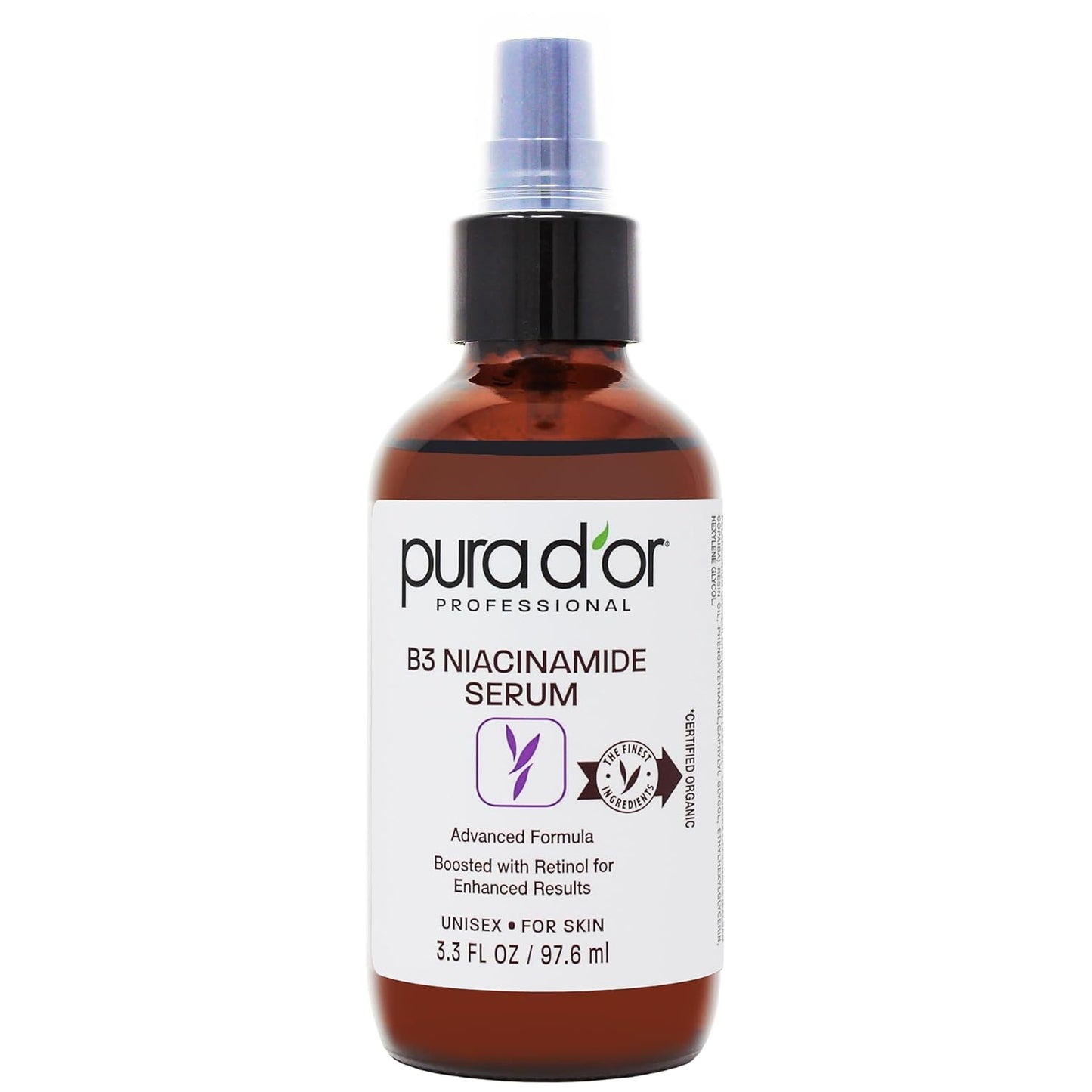 PURA D'OR 3.3 Oz B3 Niacinamide Advanced Facial Serum - Skin Care Formula with Retinol For Wrinkles, Hydration & Radiant Complexion - All Skin Types, Hypoallergenic - Women & Men