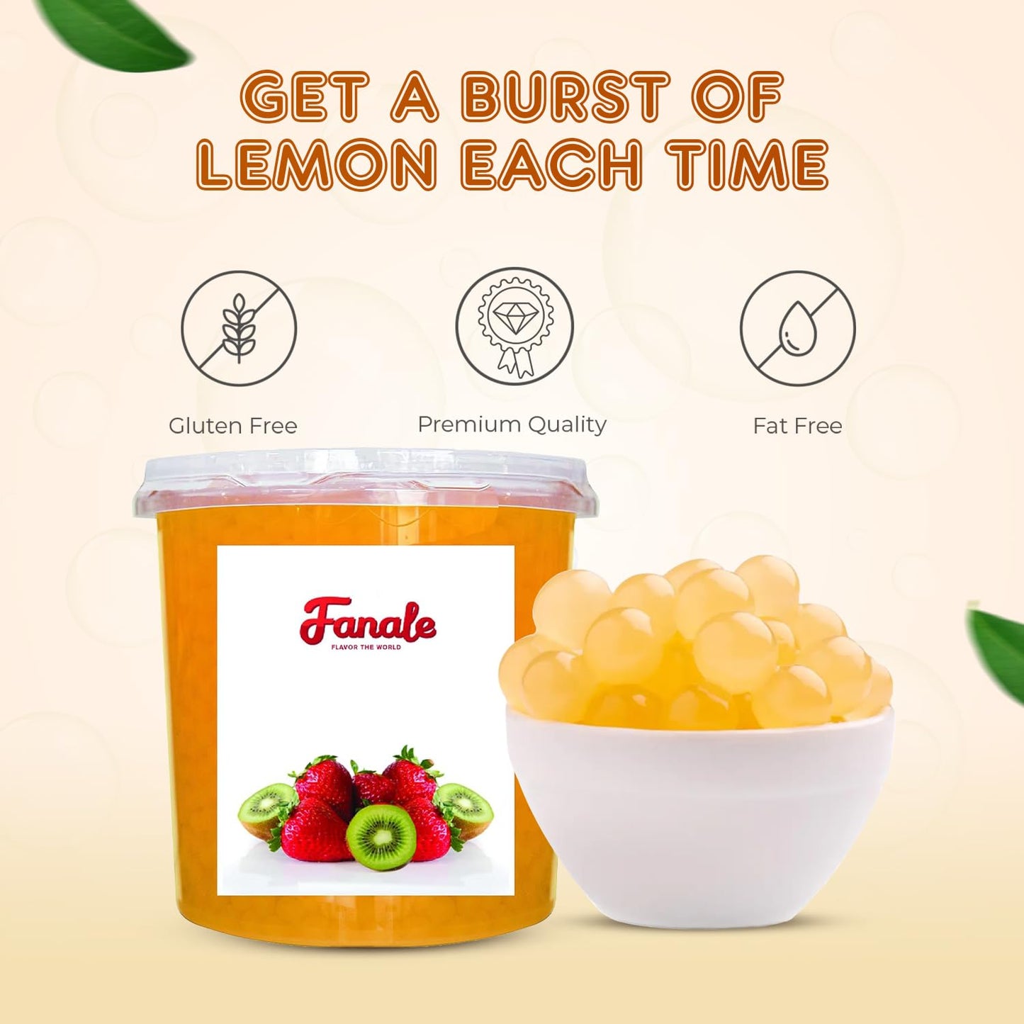 Fanale Lemon Popping Boba Pearls, Vegan, Non GMO, Gluten Free, Fat Free, Perfect for Bubble Tea, Smoothies, Ice Cream, Desserts, and Beverages.