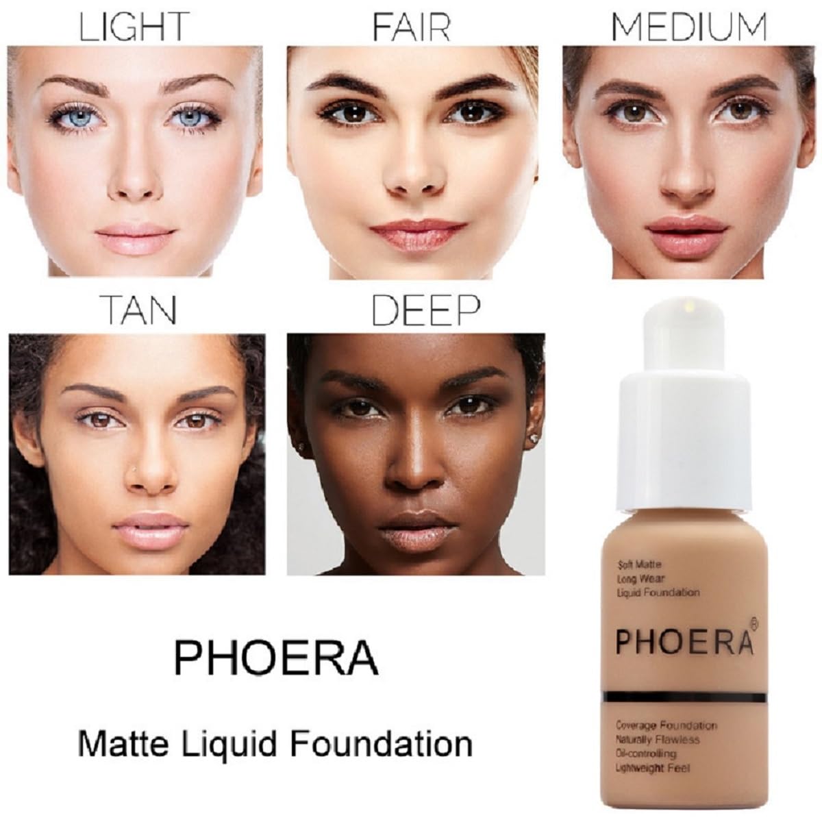 2 Pack PHOERA Foundation, Flawless Soft Matte 24HR Oil Control Full Coverage Foundation Makeup for Women.102 Nude-30ml
