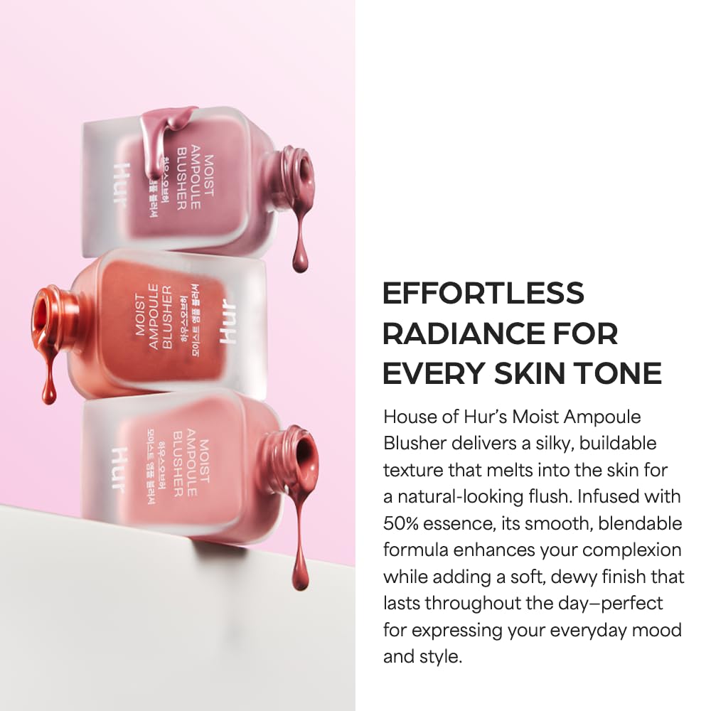 Moist Ampoule Blusher with 50% Moisture Essence | Hydrating & Long-Lasting Blush | 0.67 fl.oz (9 Shades) (Peach Coral)