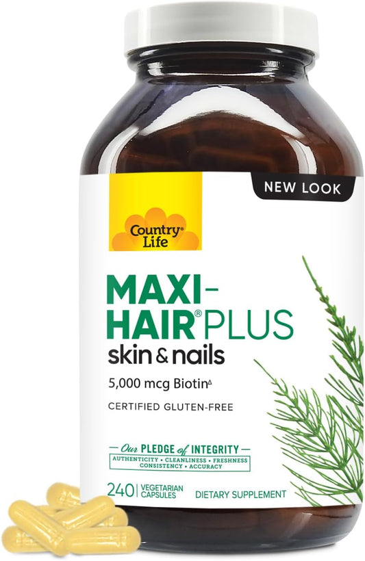 Country Life, Maxi-Hair Plus Biotin, Supports Healthy Hair, Skin and Nails, Daily Supplement, 240 ct