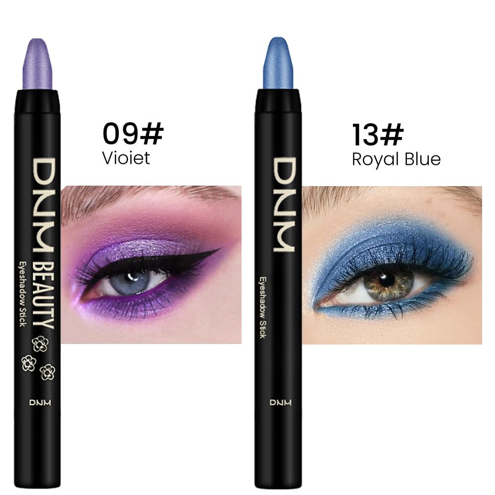 Kaely 2Pcs Cream Eyeshadow Stick Set for Eyes,Vioiet & Royal Blue Shimmer Pen,Eye Brightener Halloween Makeup,sombras para ojos,Smooth Eye Shadow Highlighter Crayon Pencil Waterproof,09+13