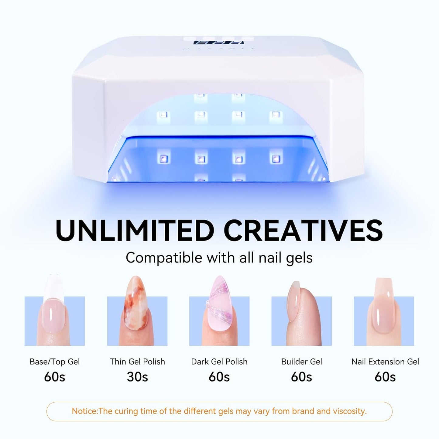 Makartt UV LED Nail Lamp: UV Light for Gel Nails Rechargeable Aurora 36W Gel Lamp with 4 Timers & Auto Sensor Professional Fast Curing Cordless Nail Light for Home Salon Manicure