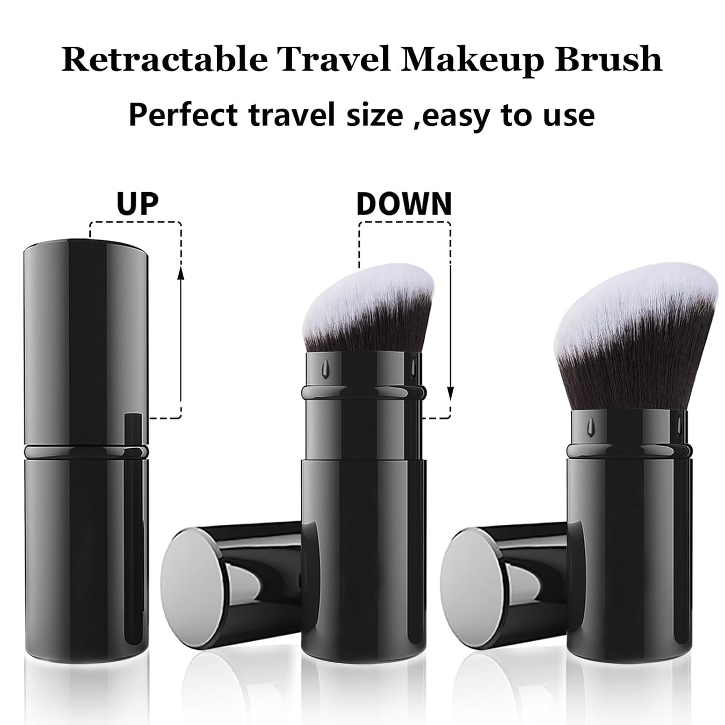 Falliny Retractable Makeup Brush, 2 Pack Travel Kabuki Face Blush Brush, Portable Powder Foundation Sunscreen Brush with Cover for Blush, Bronzer, Buffing, Flawless Powder Cosmetics