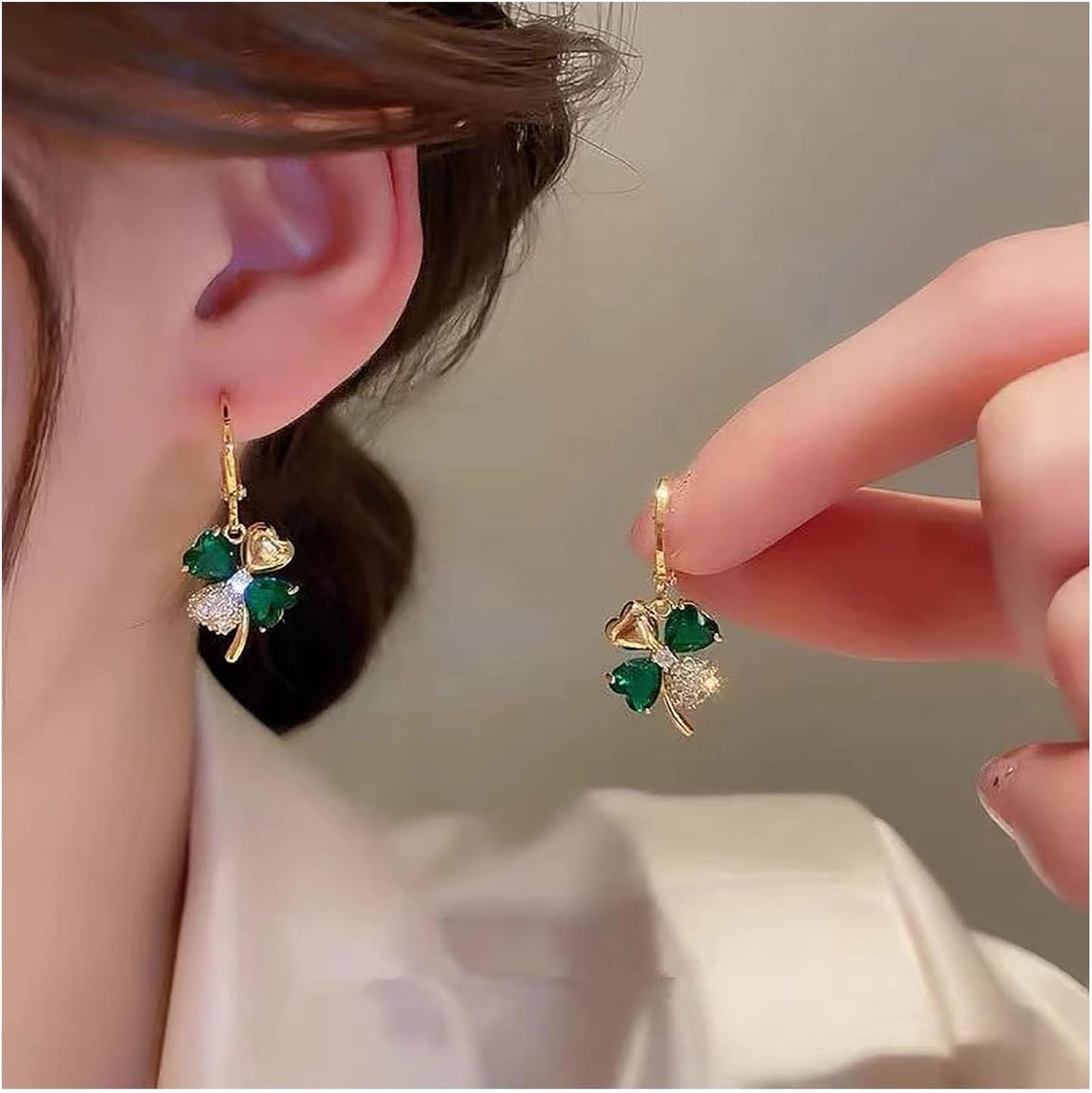 Boho Emerald Crystal Drop Earrings Green Rhinestone Flower Earrings Vintage Emerald Petal Earrings Green Cz Flower Earrings Jewelry for Women