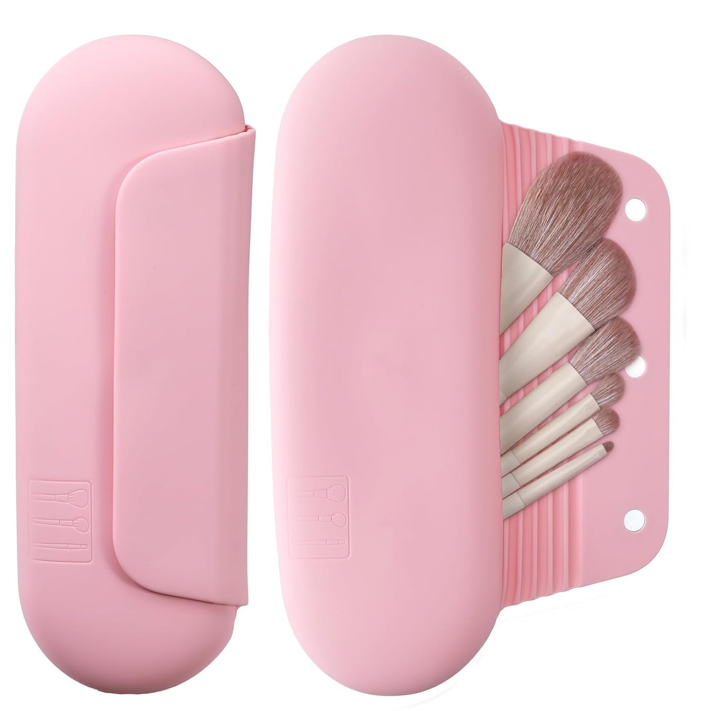 Silicone Makeup Brush Holder Travel Cosmetic Bag：Soft Portable Cosmetic Face Brushes Holder with Upgrade Anti-Fall Out Magnetic Closure, Large Travel Makeup Brush Case - Pink