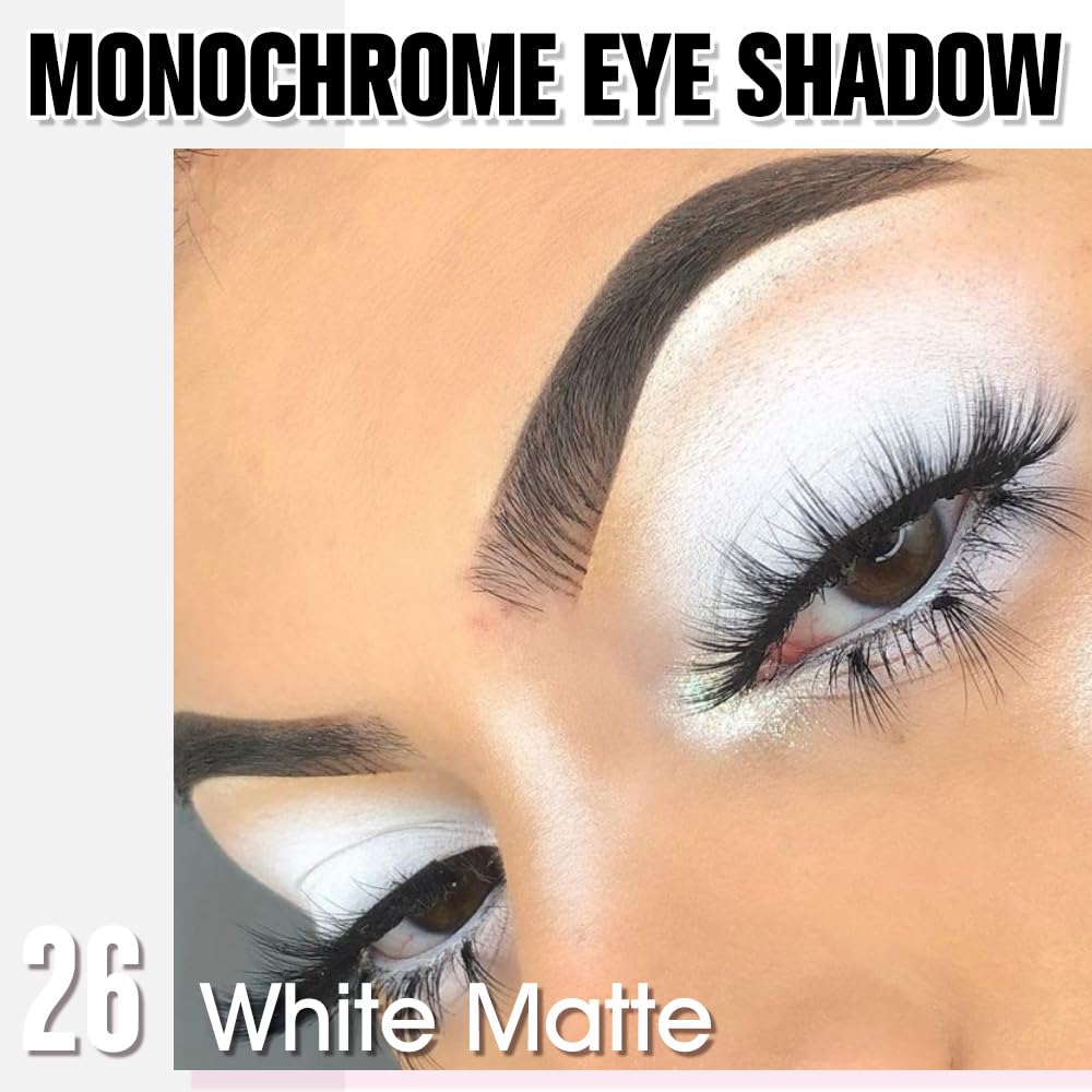 White Matte Eyeshadow Palette for Women, Single Monochrome Eye Shadow Makeup, Shiny Pressed Powder, Blendable Natural sombras para ojos, Holographic,Vegan,Travel -26