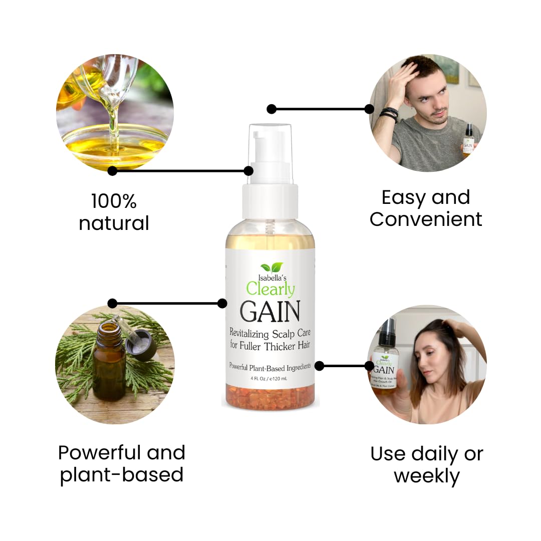 Clearly GAIN, Hair Growth Oil and Thickening Scalp Treatment for Men and Women | Natural Herbal Serum with Castor, Jojoba, Clary Sage, Rosemary, Nettle for Hair Loss, Alopecia, Thinning Hair