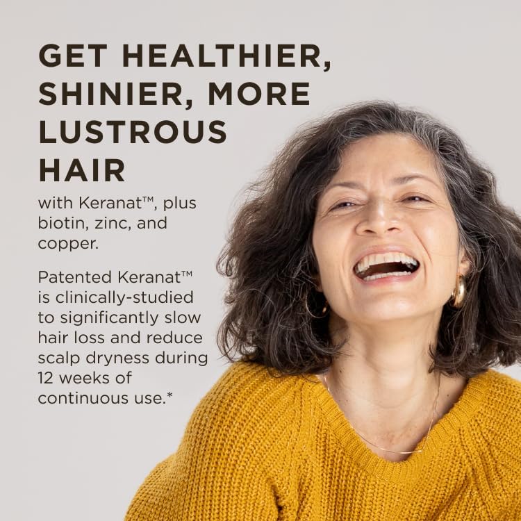 Solgar Hair Growth Supplement for Thicker Fuller Hair with Keranat Oil, Biotin, Zinc and Copper, Hair Health Supplement, Age-Defying Nutrition for Men and Women, 30 Servings