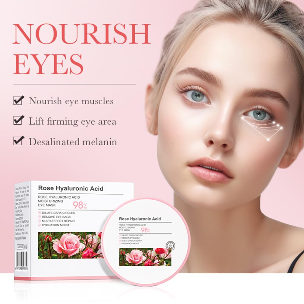 Under Eye Patches - 30 Pairs Rose Hyaluronic Acid Eye Mask for Puffy Eyes & Dark Circles Treatments, Reduce Under Eye Bags and Smooth Wrinkles (Rose)