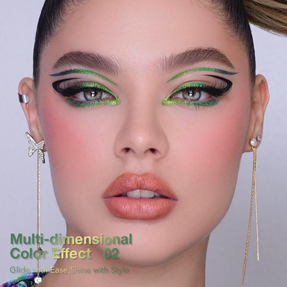 evpct Chameleon Duo Chrome Liquid Eyeliner, Emerald Dark Green Glitter Metallic Shimmer Liquid Eyeliner, Multichrome Color Shift, Long Lasting Waterproof Eye Liner Eyeshadow Pencil Face Glitter Makeup