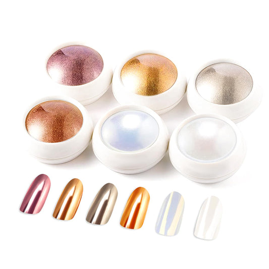 6Pcs Chrome Nail Powder Set - Metallic Mirror Effect Holographic Nail Powder Gold Silver White Nail Chrome Powder for Nails Art Decoration