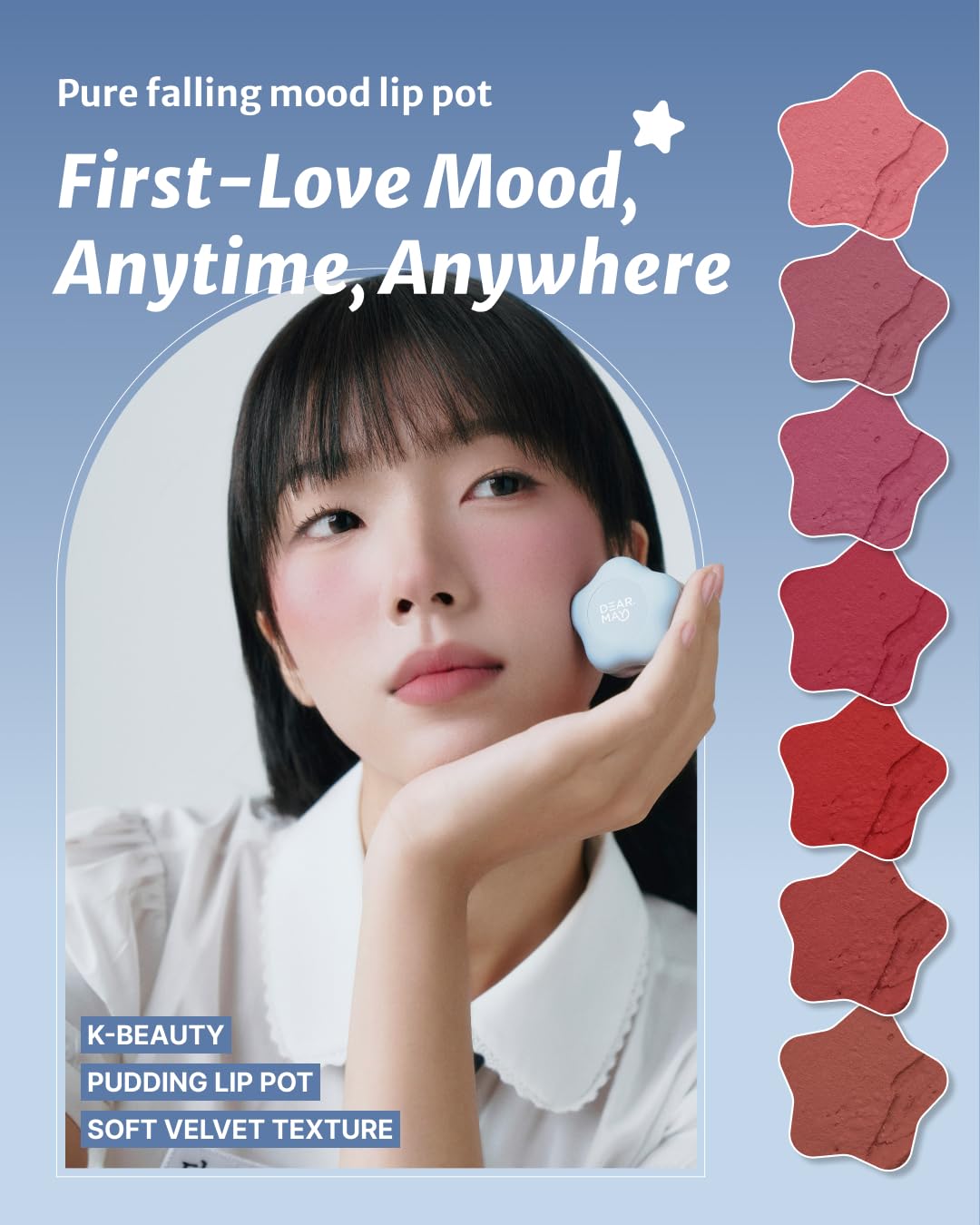 DEARMAY Pure Falling Mood Lip Pot No. 04 Pounding Heart 0.23 Oz. Vegan Lip Stain Lip & Cheek Multi-Use Tint With Hydrating Formula for Smooth Soft Blend Without Dryness or Fine Lines, Korean Makeup