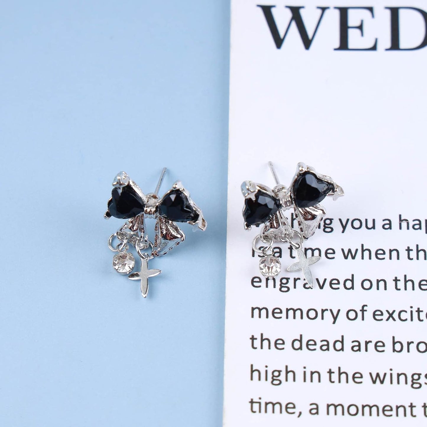 Vintage Crystal Bow Earrings Black Onyx Stud Earrings Silver Tiny Cross Drop Earrings Sparkly Cz Rhinestone Bow Earrings Jewelry for Women