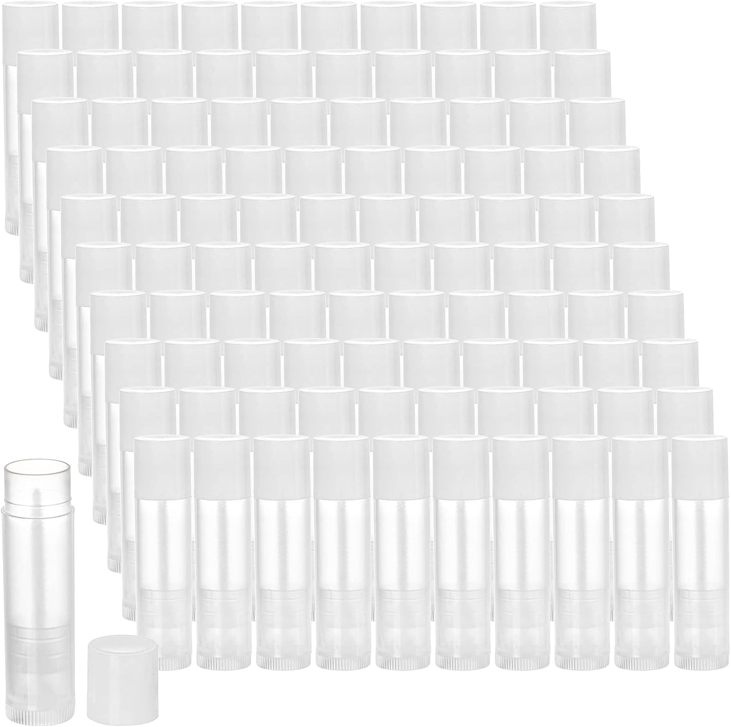 Bekith 100 Pack 5.5ml Clear Empty Lip Balm Tubes with White Caps