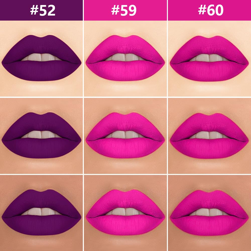 evpct 3Pcs Purple Hot Pink Fuschia Red Matte Lip Liner & Liquid Lipstick Stain Makeup Set for Women, Lip Liner Stain Long Lasting Waterproof Smudge Proof, Cruelty Free Lip Makeup 24 hours originales