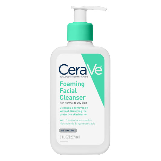 CeraVe Foaming Facial Cleanser, Daily Face Wash for Oily Skin, Hyaluronic Acid + Ceramides + Niacinamide, Fragrance Free & Paraben Free, Non-Drying Oil Control Face Wash, 8 Fluid Ounces