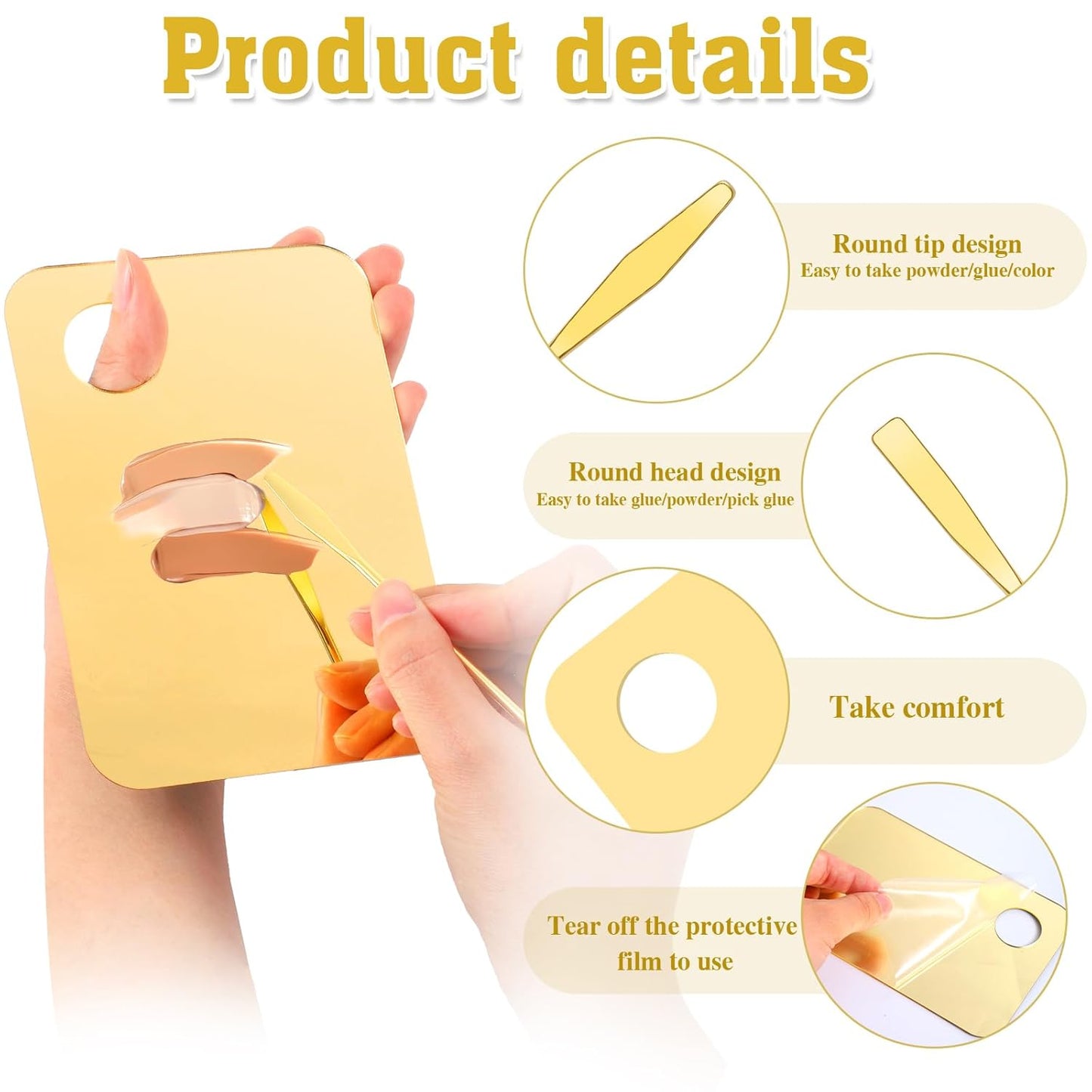 6 in 2 Sets Makeup Mixing Palette, Gold Acrylic Cosmetic Palette with Korean Makeup Spatula Tool for Mixing Foundation Eye Shadow Lipsticks Nail Art