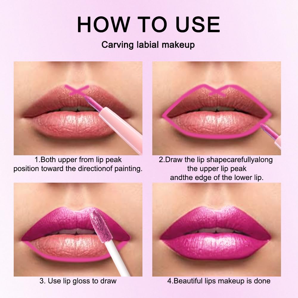 Kaely 2-in-1 Hot Pink Metallic Lipstick and Lip Liner, Shimmer Liquid Metallic Lipsticks for Women, Glitter Lip Gloss Stain Long Lasting Waterproof Smudge Proof 24 Hour, Vegan Makeup, 07