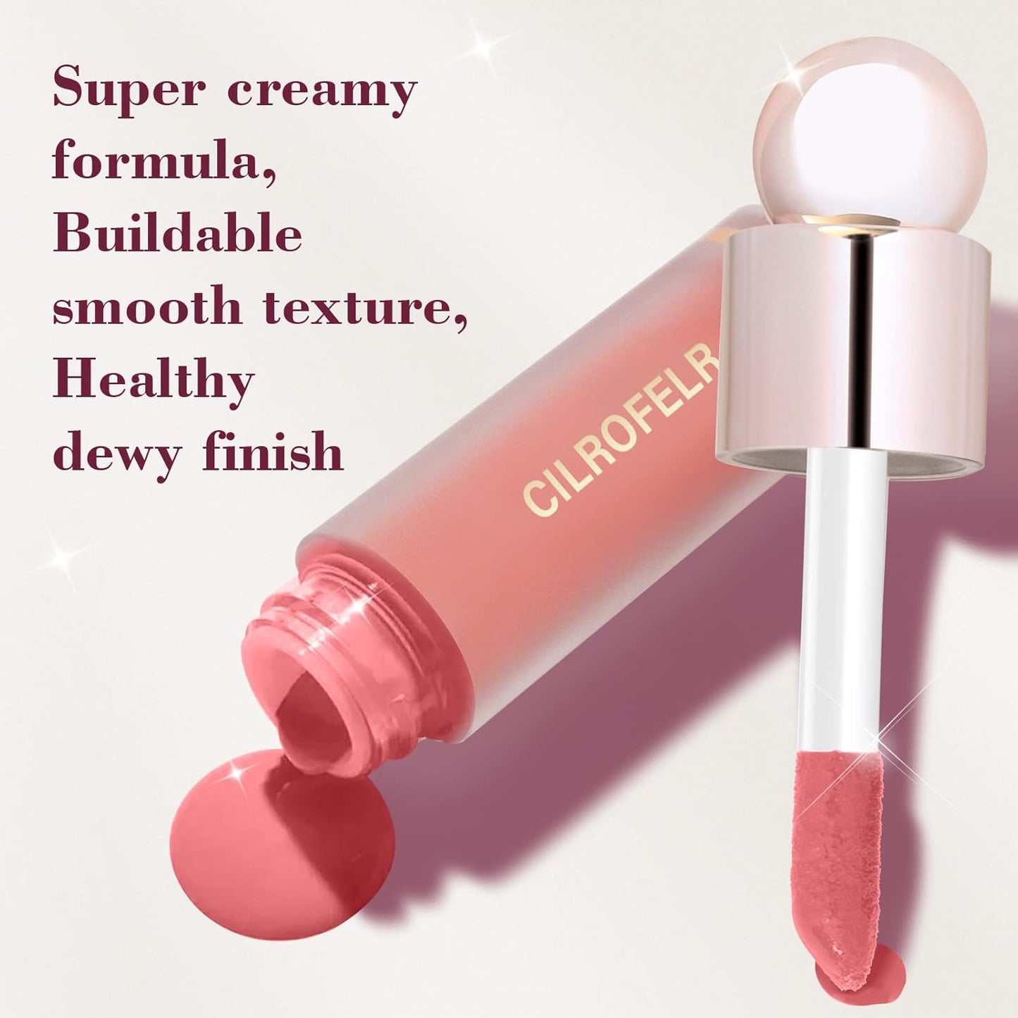 Cilrofelr Dewy Liquid Blush, Soft Cream Liquid Blush for Cheek, Buildable & Blendable Pigment, Lightweight & Smooth Texture, Longwear Formula for a Soft, Natural Flush (01 Soft Rose)
