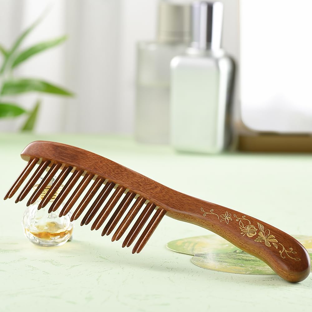 Hair Comb Inserted Teeth Natural Wood Scalp Massage 1pc