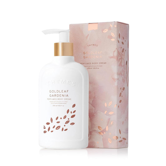 Thymes Goldleaf Gardenia Perfumed Body Crème - Moisturizing Body Cream - Shea Butter Body Lotion with Aloe Vera & Honey for Skin Care Routine - Body and Hand Lotion for Women & Men (9.25 fl oz)