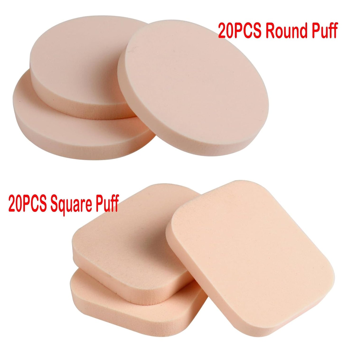 40PCS Round Square Shaped Makeup Blenders Sponges Set, Use for Dry and Wet, Perfect for Full Face Curve Blending, Cream, Liquid, Powder Foundation Cosmetics, Latex Free, Soft, Flexible