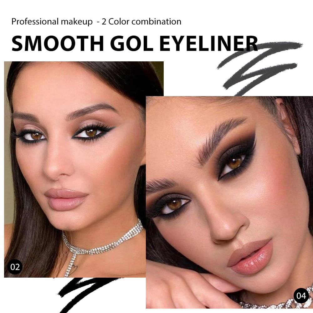 Kaely 2Pcs Black Gray Gel Eyeliner Pencil,Natural Cream Eye Liner Waterproof Smudge Proof,Cat Eye Black Smokey Eyeshadow Palette Stick Crayon,Goth Halloween Makeup,delineador de ojos contra el agua