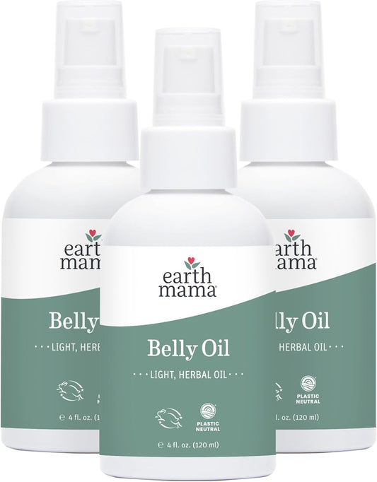 Earth Mama Belly Oil for Dry Skin | Calendula Skin Care Moisturizer Oil to Encourage Natural Elasticity and Help Prevent Stretch Marks During Pregnancy and Postpartum, 4-Fluid Ounce (3-Pack)