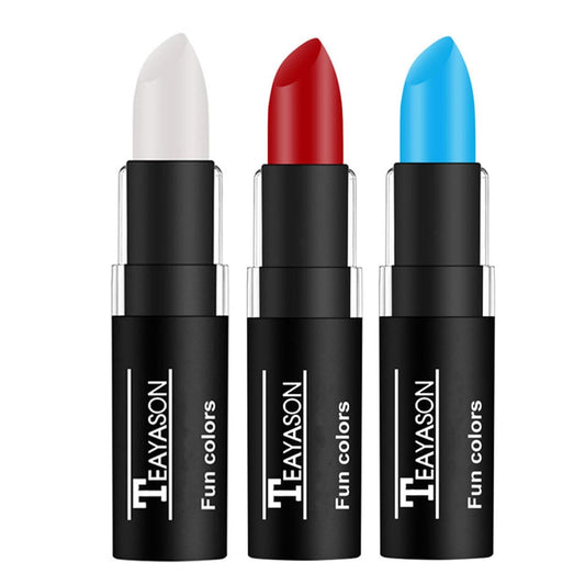 Go Ho 3 Colors Red White and Blue Face Paint Stick-Waterproof Eye Black Face Body Paint Professional Halloween SFX Queen of Hearts,Sally Makeup,Safe Facepaint Nose&Lip Smacking Sticks