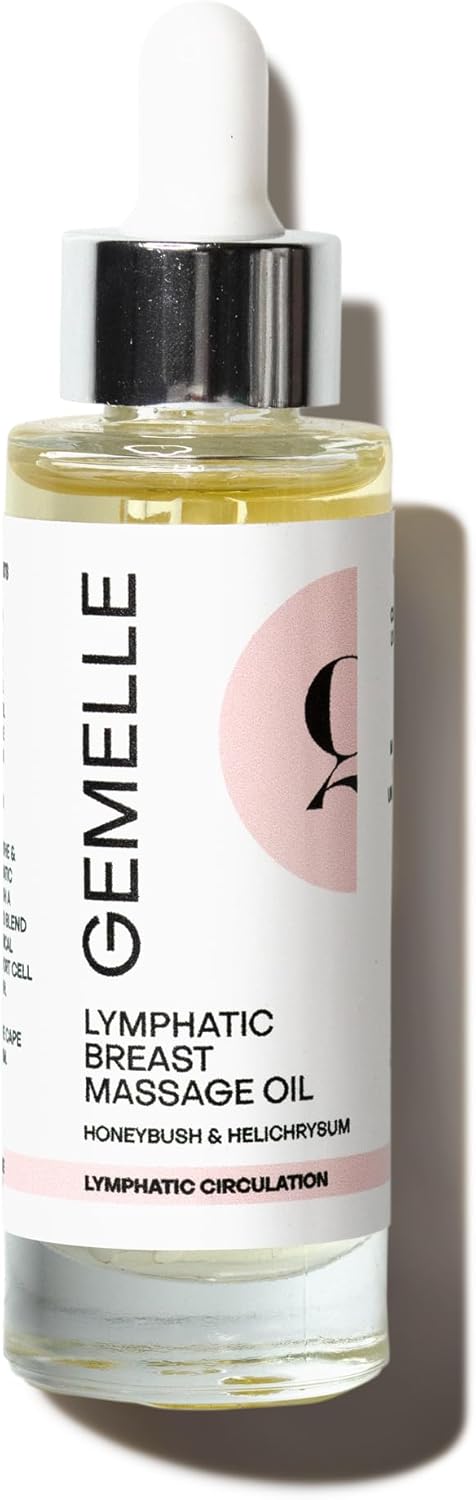 GEMELLE Lymphatic Gua Sha Breast Oil | 10x Award Winner | Lymphatic Drainage, Breast Health & Beauty | Targeted Use with Gua Sha Tool or Manual Massage | Organic, Natural, Clean Beauty - 30ml
