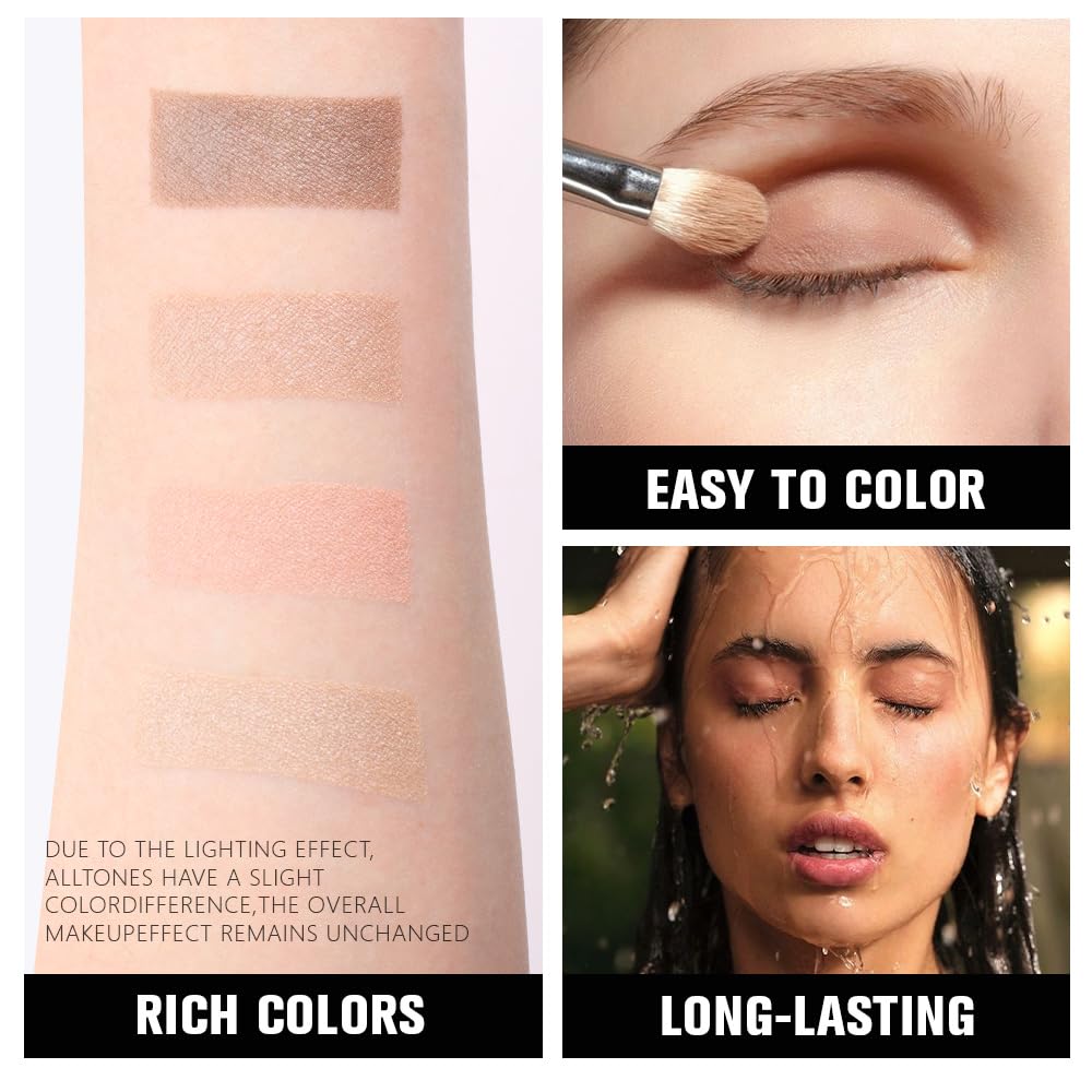 evpct Eyeshadow Quad Palette, Taupe Bronze Champagne Peach Pink Nude Glitter Shimmer Metallic Matte High Pigment Eye Shadow Palette Makeup for older Women, Smudge Proof Vegan Cruelty-free Sheerly Nude