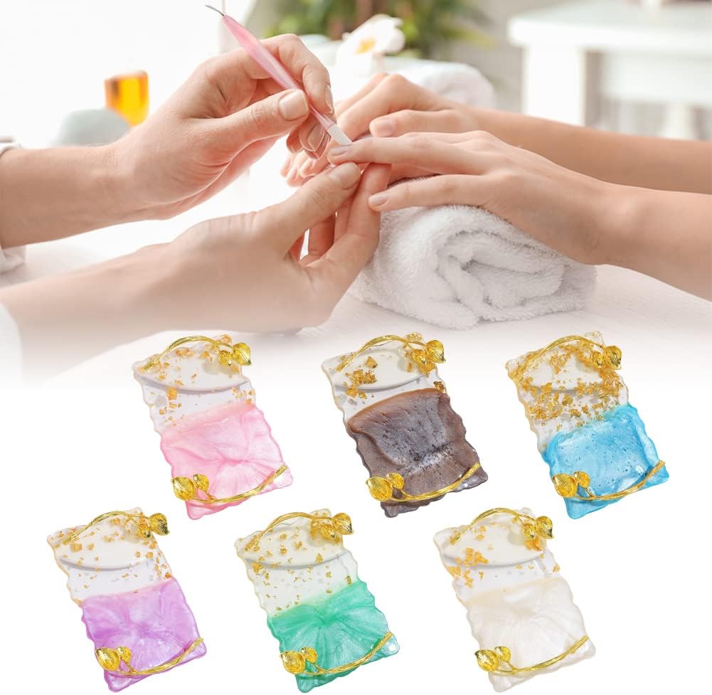 Resin Nail Art Palette, Nail Art Painting Palettes with Nail Palette Stirring Rod Gold Edge Nail Holder Nail Art Display Board Fashion Delicate Nail Tool Accessories, Type 6