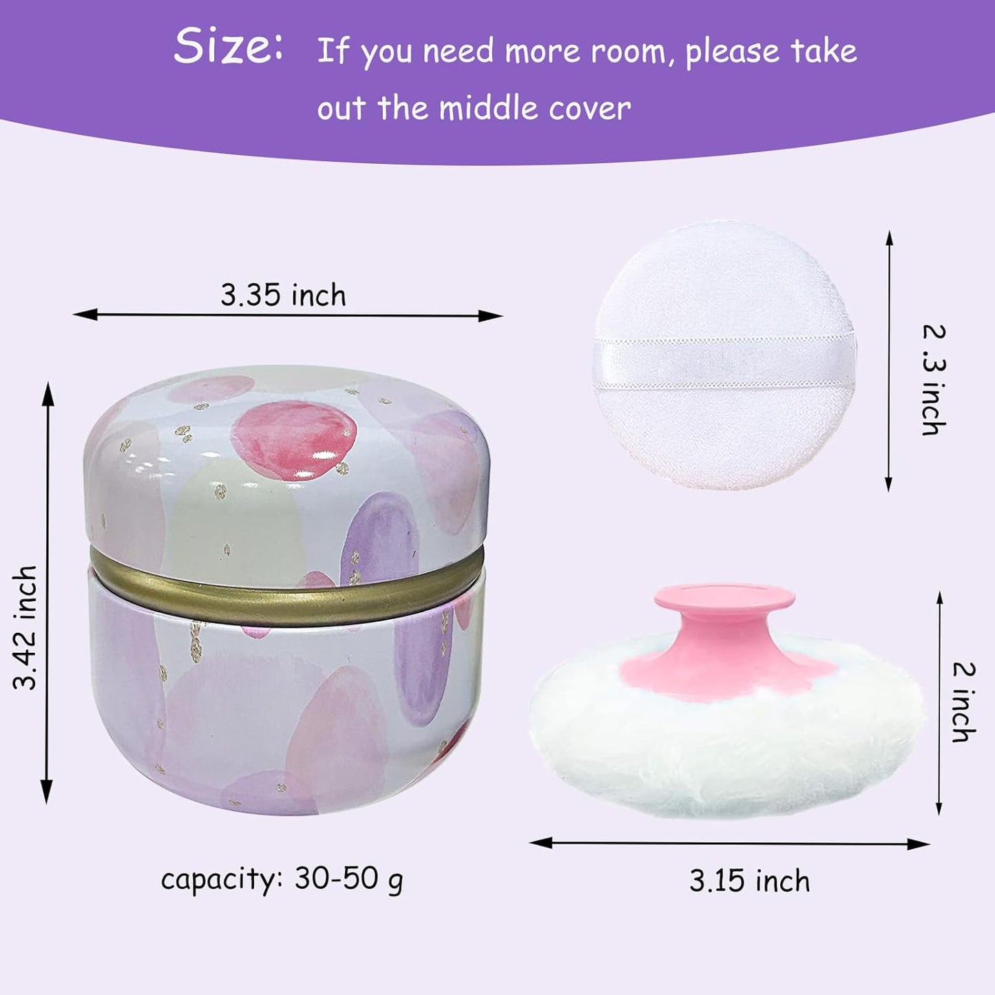 Body Powder Puff and Container for Dusting Powder, Women Powder Puff and Powder Case for Bath and Travel (Pink Bubble)