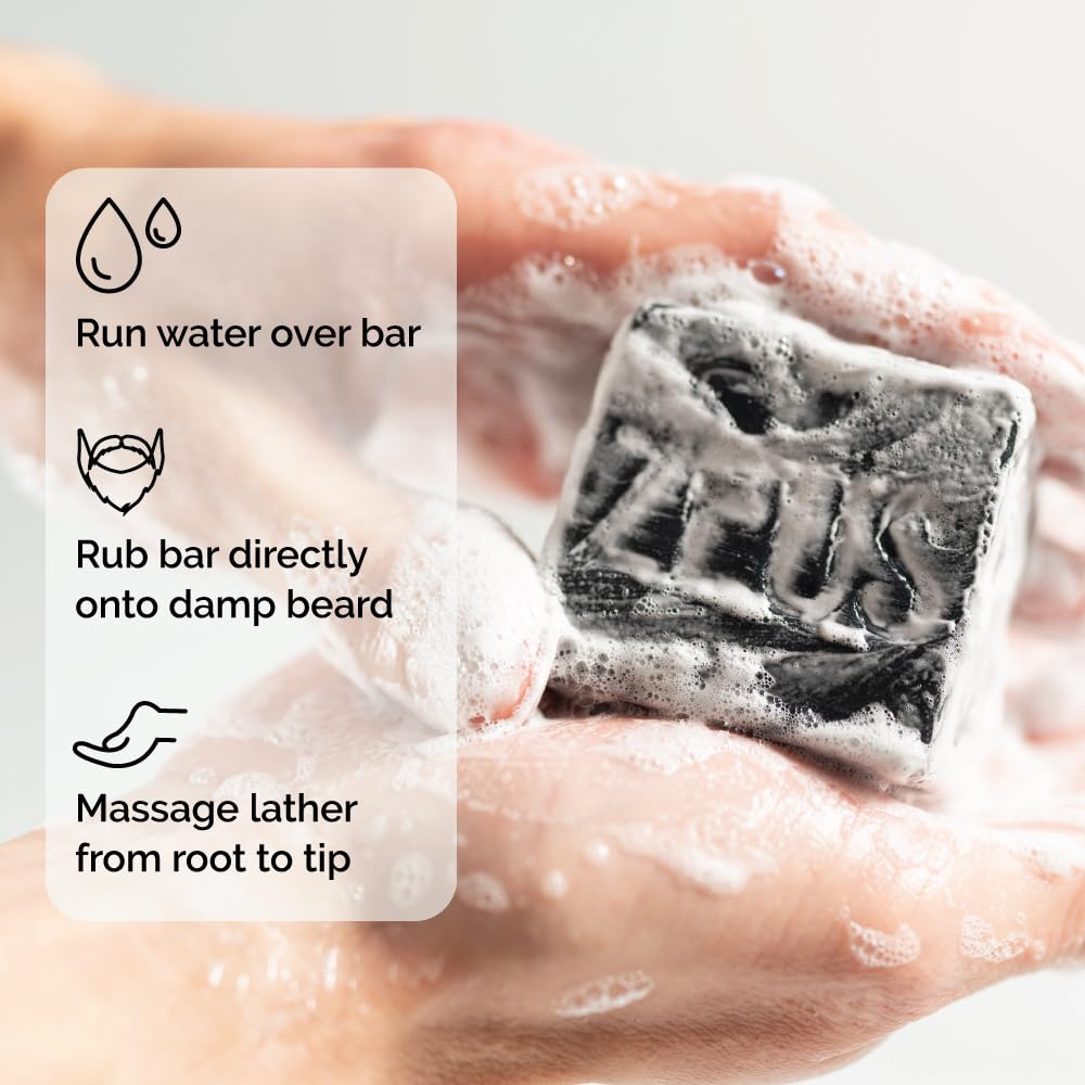 ZEUS Beard Wash Bar for Men, All-Natural Hydrating Shampoo, Skin-Clarifying Soap & Beard Care Cleanser with Natural Ingredients, Anti-Itch & Gentle on Skin (Made in USA) Verbena Lime