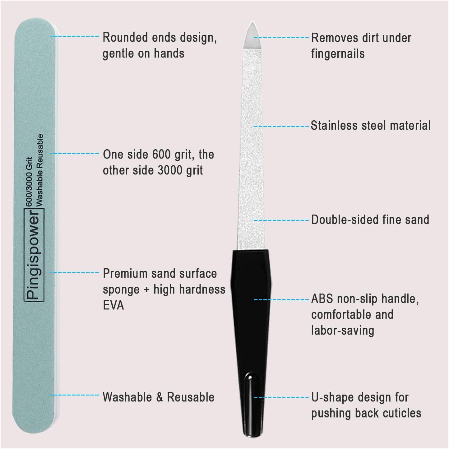 Nail Files and Buffers, 10PCS Professional Metal Nail File and Buffer Block (600/3000 Grit) for Natural Nails, Double Sided Washable & Reusable Manicure Kit for Women Home & Salon