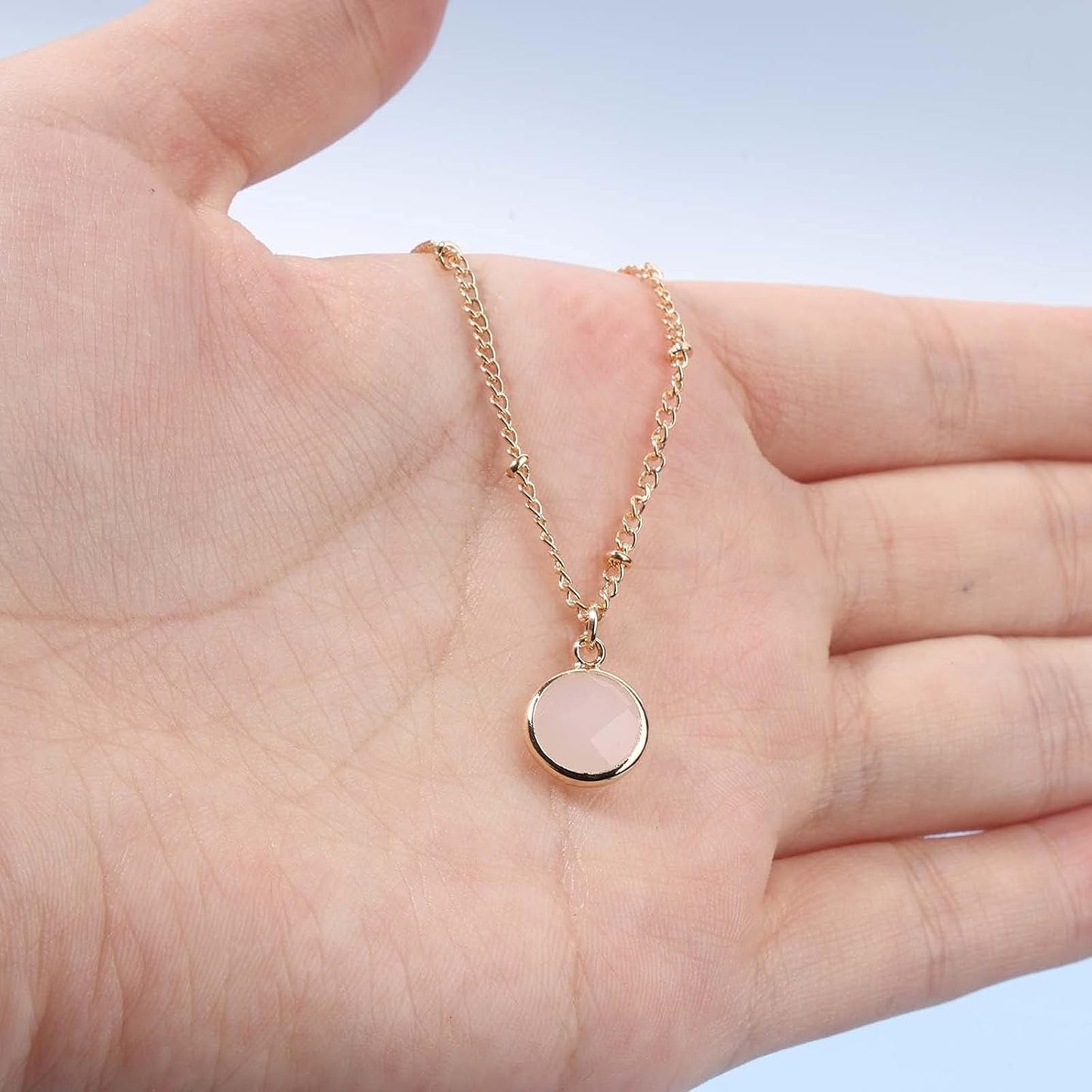 Boho Layered Opal Moonstone Necklace Choker Gold Round Opalite Necklace Clear Quartz Necklace Faceted Crystal Pendant Necklace Chain Jewelry for Women and Girls
